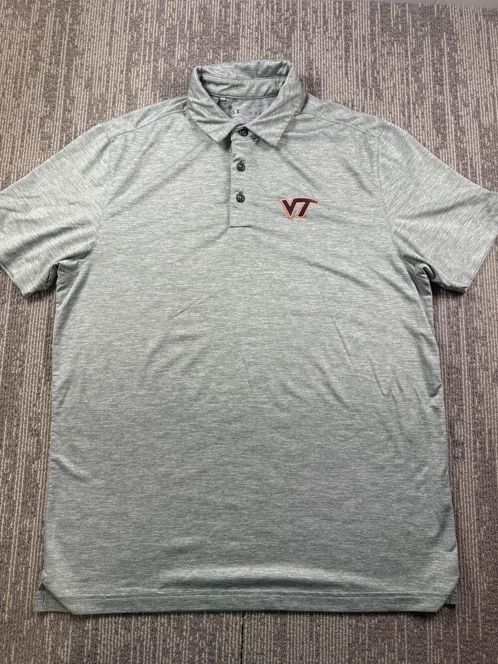Virginia Tech Hokies Polo Shirt Mens M Gray NCAA Football Under Armour HeatGear